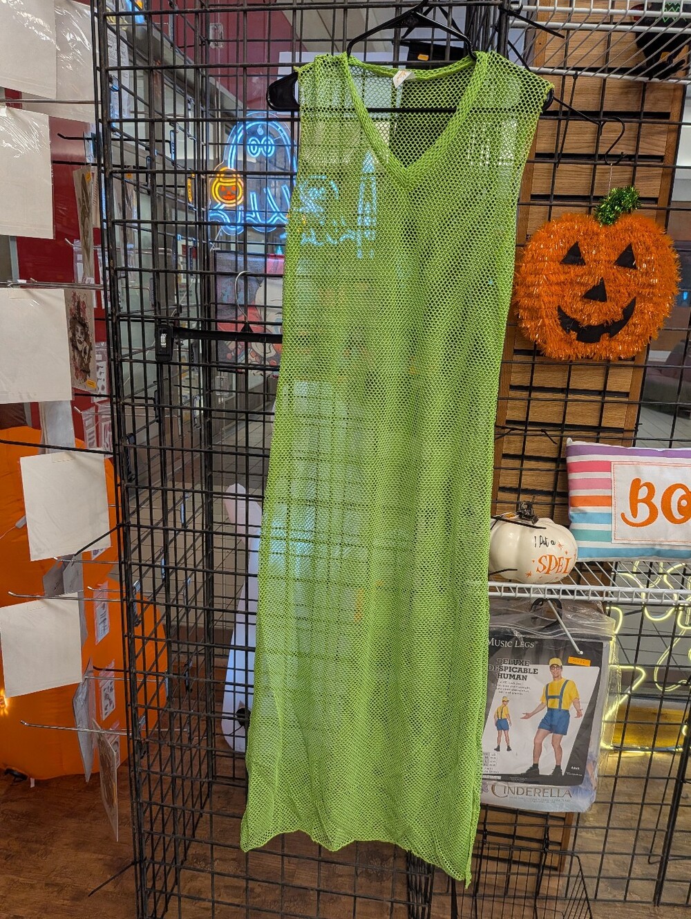 New Women's Neon Green Fishnet Maxi Dress